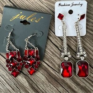 NWT Jules Ruby Gem Rhinestone Chandelier Earrings